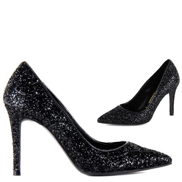 Black glitter heeled shoes Clearance