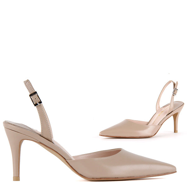 Small Size Slingback Heels Tesoro Light Beige Leather by Pretty Small Shoes