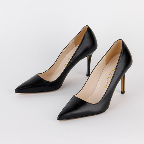 *HEMERY - black leather, 8cm size UK 2.5