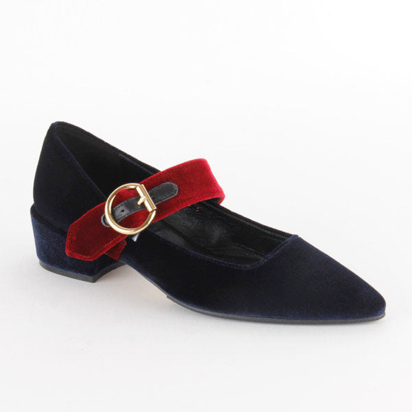 Petite Size Navy Velvet 4cm Heels Lux Flat by Pretty Small Shoes