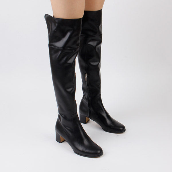 Petite Size Black Mid Heel Over Knee Boots. MIZCHI Pretty Small Shoes