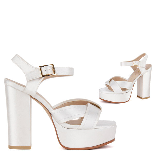 Ivory satin platform outlet heels