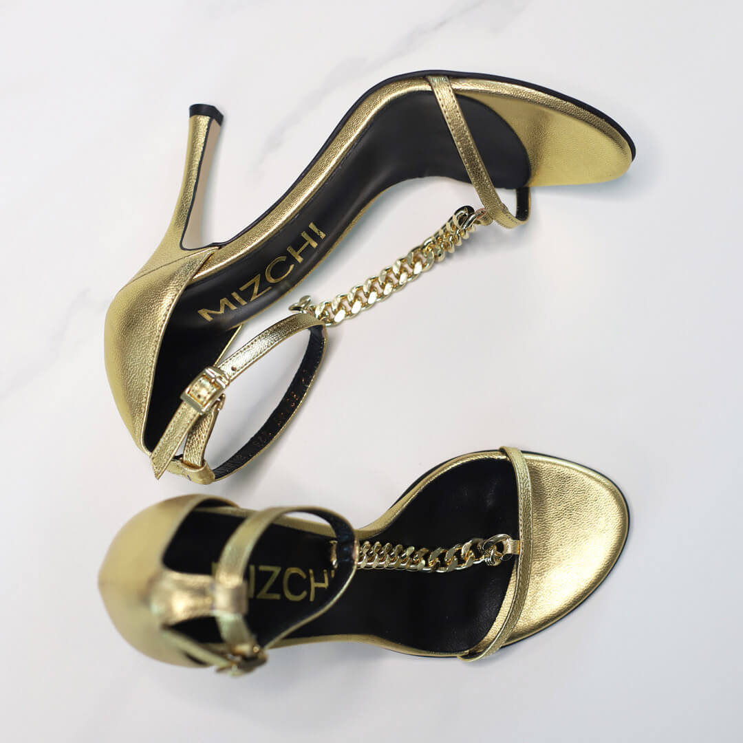 Chane - T Bar Gold Chain Sandals