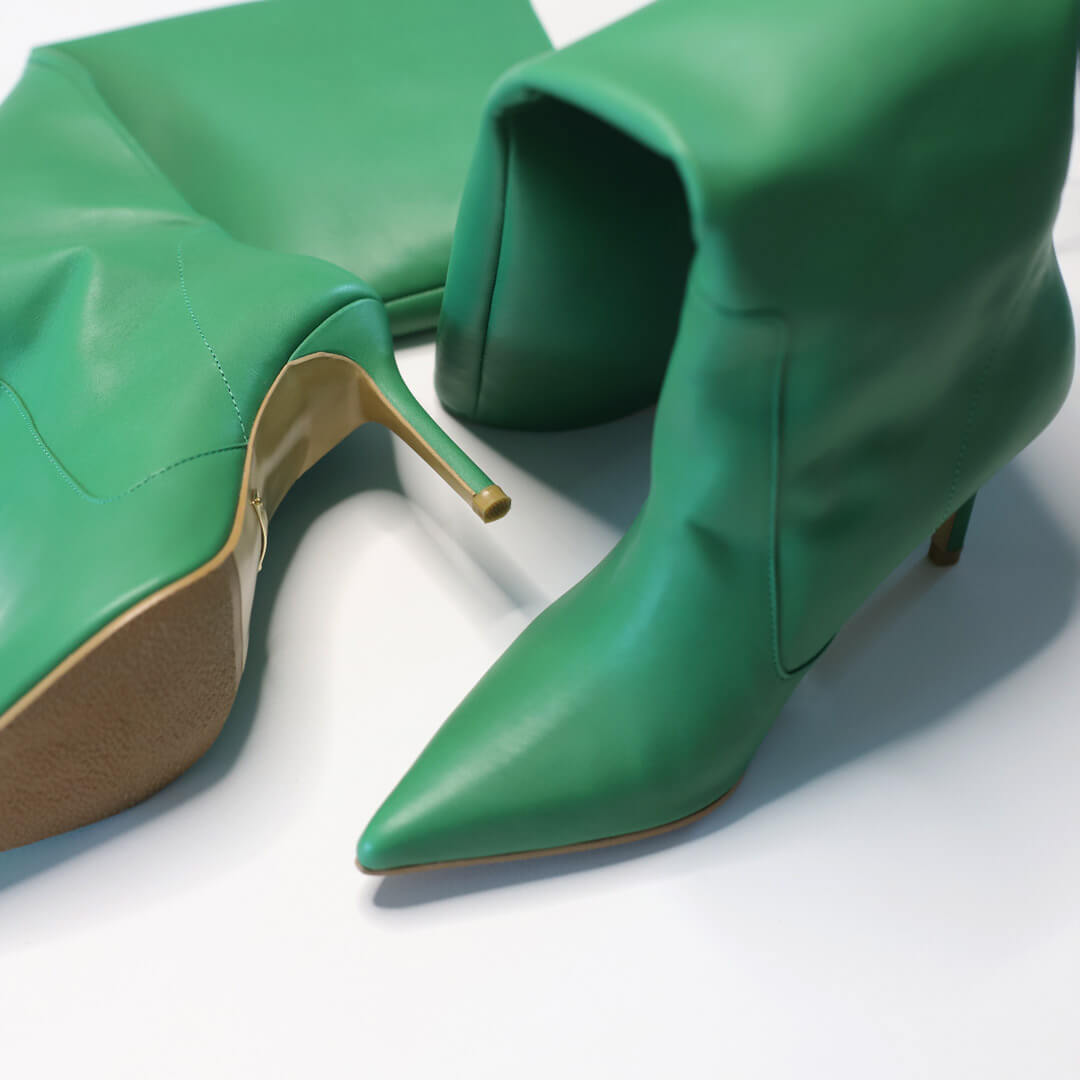 WOLLEN - green leather long boots
