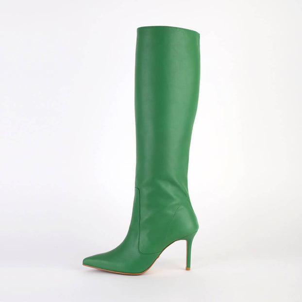 WOLLEN - green leather long boots
