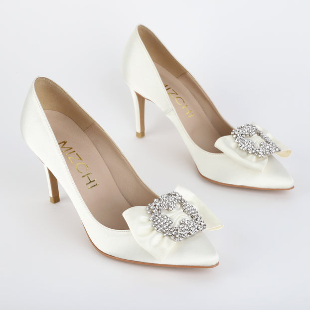 Small Size Satin Wedding Heel With Removable Broach Pretty Small Shoes